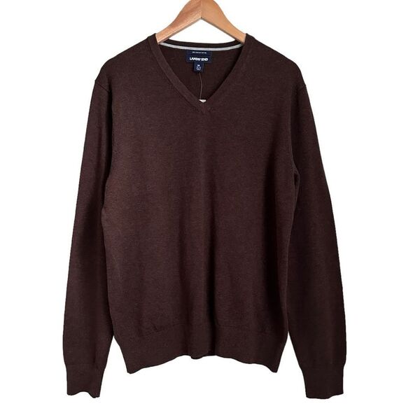 Lands End Men M Classic Fit Fine Gauge Supima Cotton V neck Sweater Sweaters